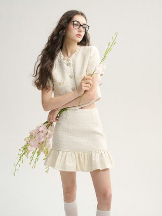 Ecru Tweed Mini Skirt