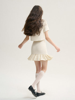 Ecru Tweed Mini Skirt