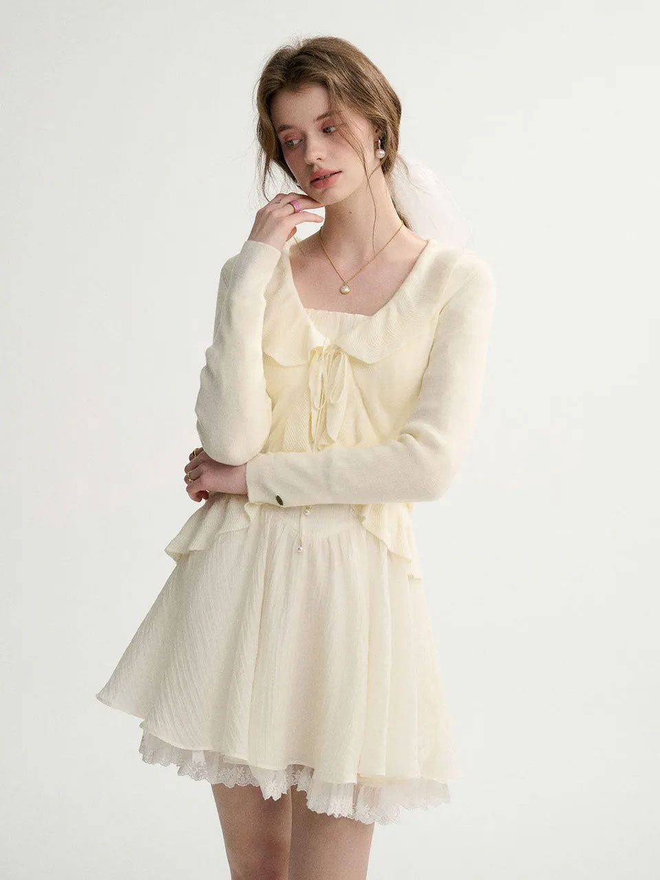 Elf Ruffle Knit Cardigan - Feminine & Romantic Style | Sincethen Elf Ruffle Knit Cardigan - Feminine & Romantic Style | Sincethen