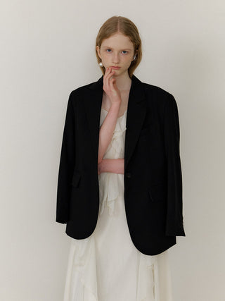 Essential Black Blazer – collared blazer with flap pockets, button placket, and full polyester lining