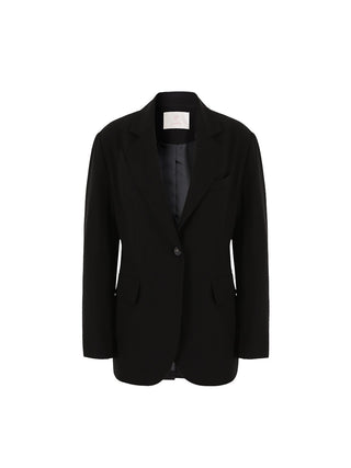 Essential Black Blazer – collared blazer with flap pockets, button placket, and full polyester lining