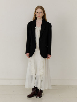 Essential Black Blazer – collared blazer with flap pockets, button placket, and full polyester lining