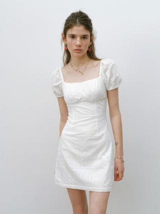 Eyelet Square neck Mini Dress