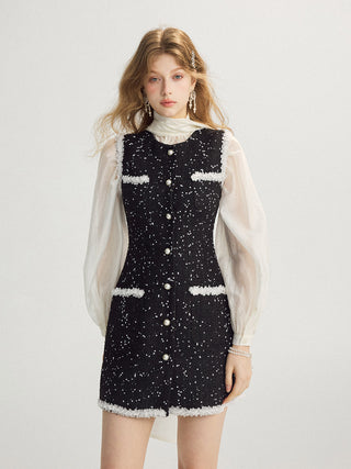 Sophisticated tweed mini dress perfect for weddings, parties, and special events