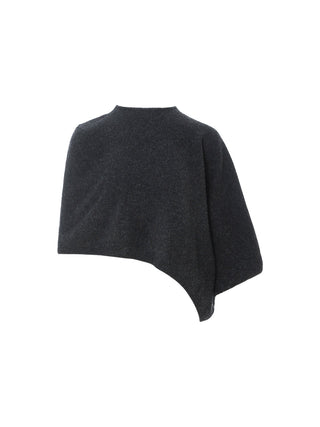 Falling Wool Warmer Cape – wool–yak cape with crew neck, asymmetrical hem, and back button; elegant over-outerwear FW layer