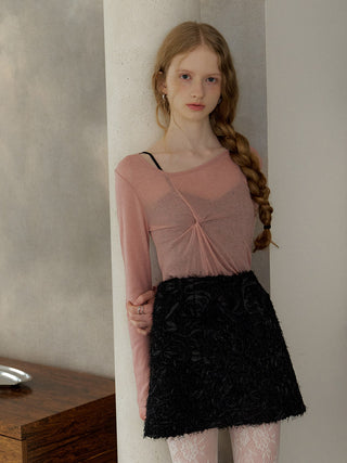 Flower Frill Mini Skirt – rosette-detail mini with hidden back zip and full polyester lining