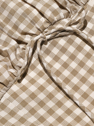Gingham Check Strap Long Dress Beige
