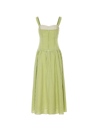 Gingham Check Strap Long Dress Green