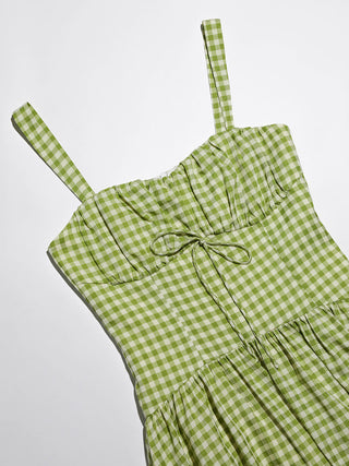 Gingham Check Strap Long Dress Green
