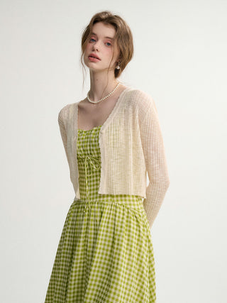 Gingham Check Strap Long Dress Green