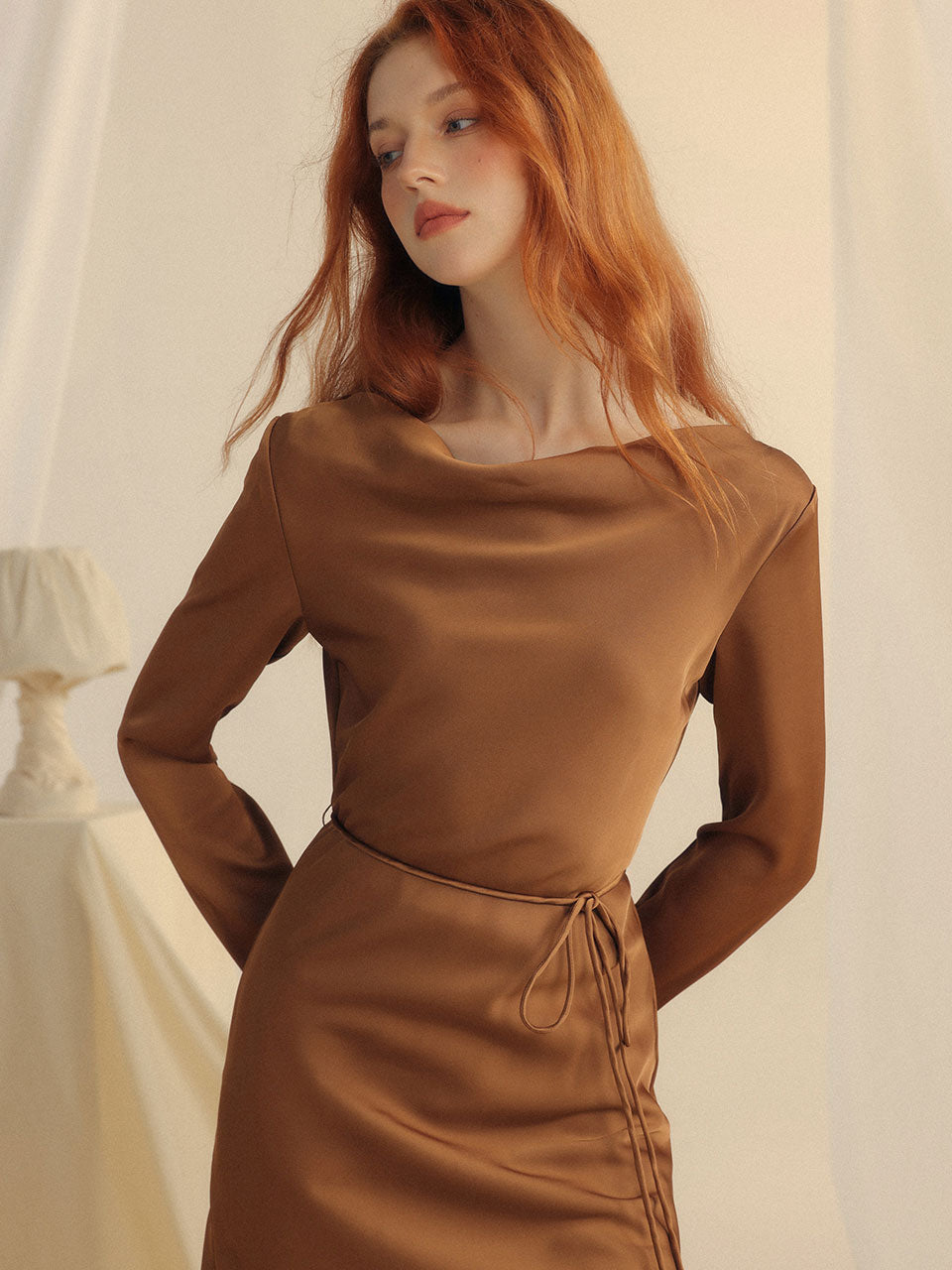 boat neck dress brown Chocolate Boat Neck Mini Dress