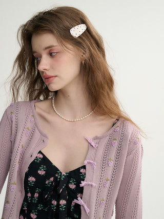 Grape Ribbon Knit Cardigan