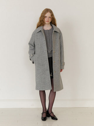 Gray One-Button Wool Coat