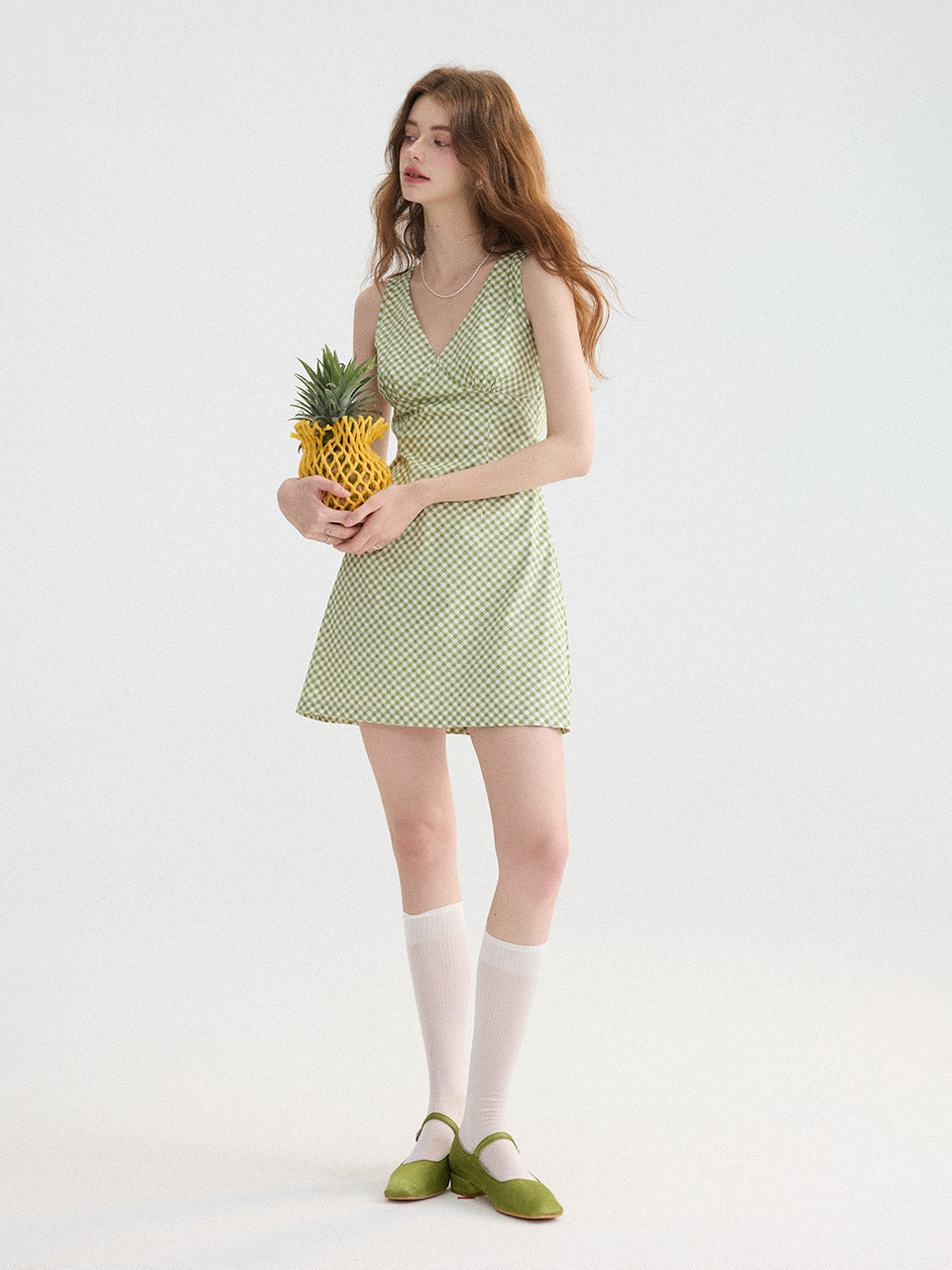 Green Flow V-Neck Mini Dress Cool and Lovely Summer Style M Green Flow V-Neck Mini Dress Cool and Lovely Summer Style M