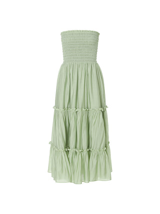 Greenery Smocked Long Skirt with fresh nature-inspired print and tiered layers