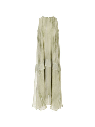 Woman wearing the Greeny halter neck long dress – breezy, relaxed, and perfect for a vacation outfit.