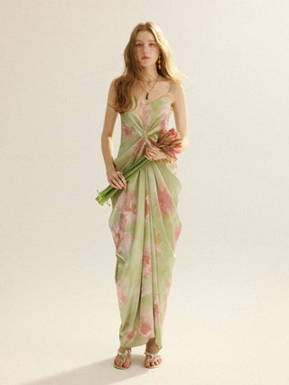 maxi dress with shirring ASOS DESIGN linen blend shirred maxi dress in brick red