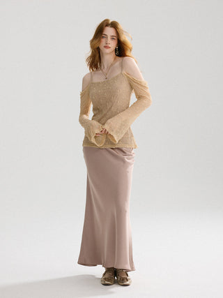 Honey Beige Off-shoulder Top