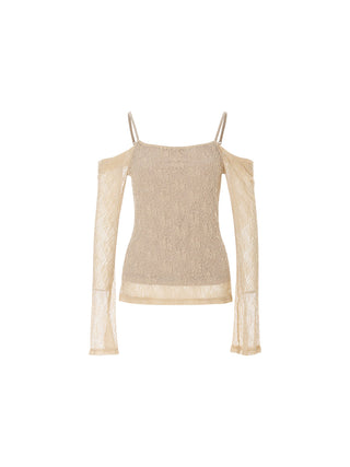 Styled look: honey-beige off-shoulder top with skirt, feminine outfit