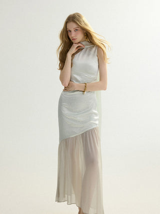 Ice Glossy Tie Maxi Dress