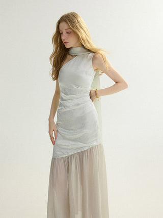 Ice Glossy Tie Maxi Dress