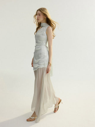 Ice Glossy Tie Maxi Dress