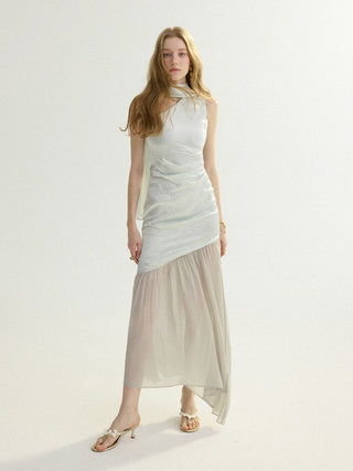 Ice Glossy Tie Maxi Dress