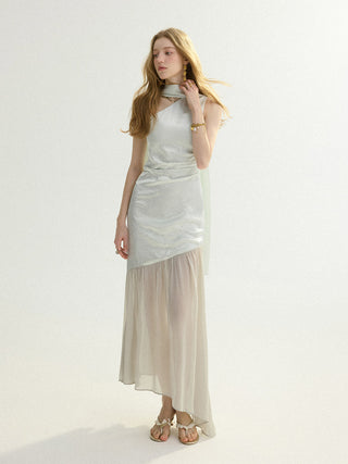Ice Glossy Tie Maxi Dress
