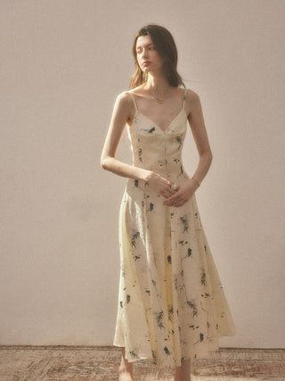 Ink Flow Long Dress – Elegant V-neck dress with adjustable straps
