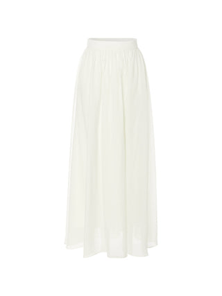 Full shot of the SINCETHEN Ivory Flare Maxi Skirt, highlighting its elegant A-line silhouette and flowy hem.