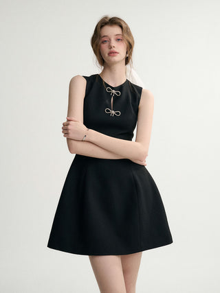 Woman wearing a jewel minimal mini dress – luxurious, sophisticated, and perfect for formal occasions.