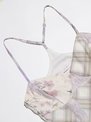 Lavender Floral Patchwork Mini Dress