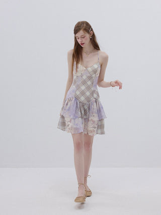 Lavender Floral Patchwork Mini Dress