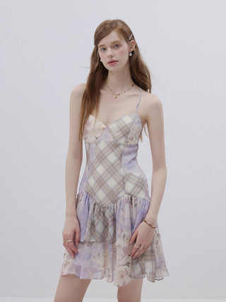 Lavender Floral Patchwork Mini Dress