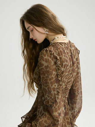 Leopard Rose Ruffle Maxi Dress
