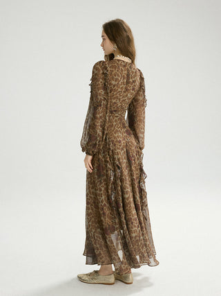 Leopard Rose Ruffle Maxi Dress