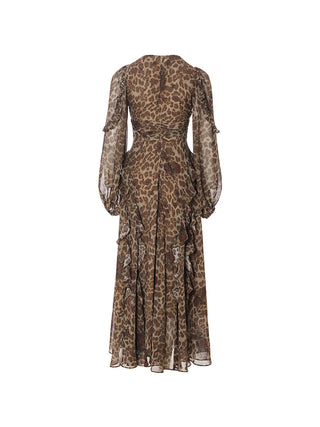 Leopard Rose Ruffle Maxi Dress