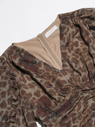 Leopard Rose Ruffle Maxi Dress