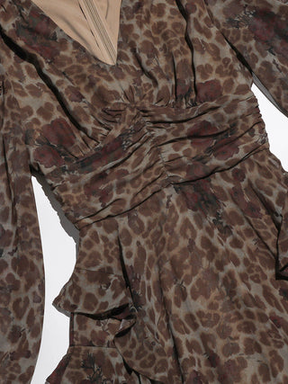 Leopard Rose Ruffle Maxi Dress