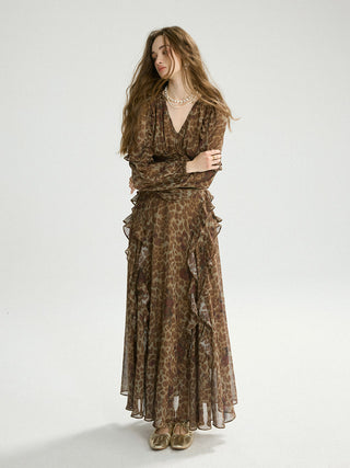 Leopard Rose Ruffle Maxi Dress