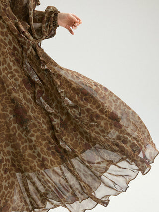 Leopard Rose Ruffle Maxi Dress