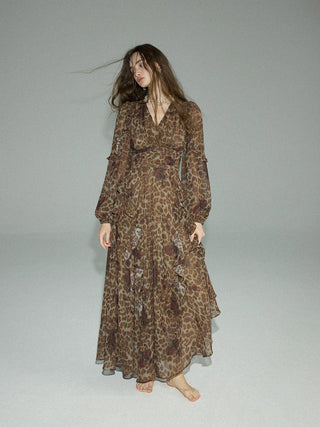 Leopard Rose Ruffle Maxi Dress