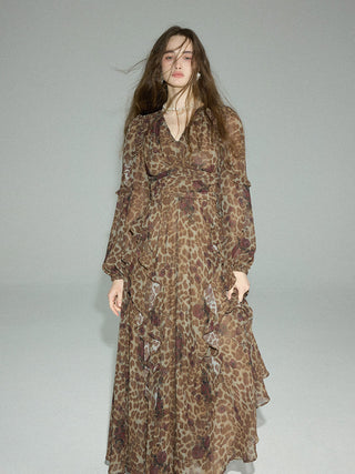 Leopard Rose Ruffle Maxi Dress