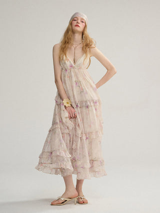 Model wearing Lumina Sleeveless Long Dress – perfect for a summer resort vacation