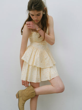 Mellow Butter Tiered Mini Dress