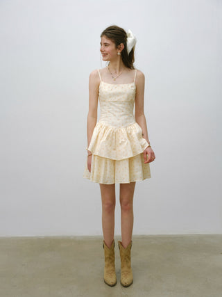 Mellow Butter Tiered Mini Dress
