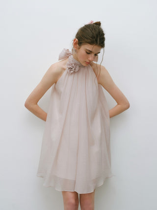 Misty Purple Halterneck Mini Dress with romantic flared silhouette