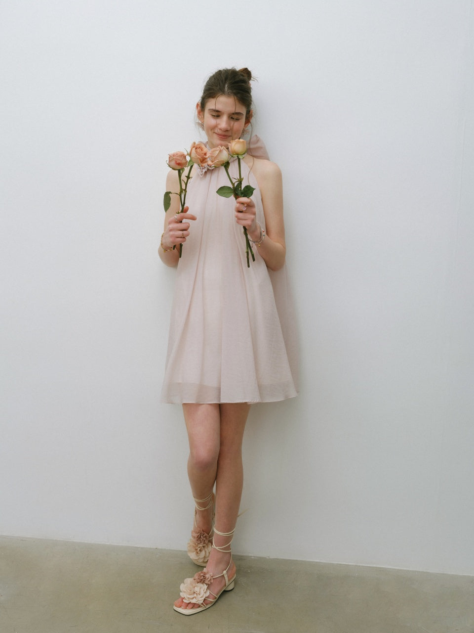 Misty Purple Halterneck Mini Dress - Romantic Feminine Style | SINCETHEN Misty Purple Halterneck Mini Dress - Romantic Feminine Style | SINCETHEN