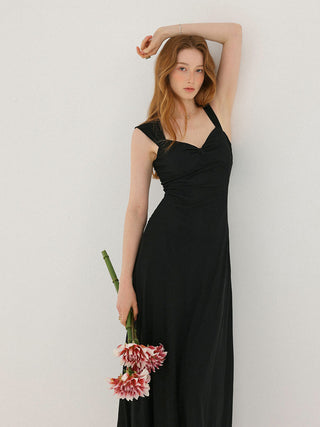 Woman wearing the Nox heart neck long dress – effortlessly chic, comfortable, and perfect for stylish everyday wear.