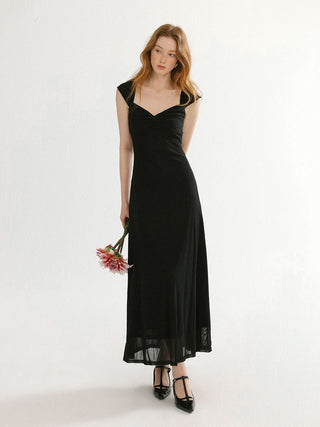 Woman wearing the Nox heart neck long dress – effortlessly chic, comfortable, and perfect for stylish everyday wear.